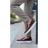 DMR Elegance BA0339 Bağcıksız Kadife Kahverengi Beyaz Taban Günlük Erkek Ayakkabı - Renkli