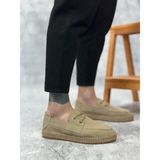 DMR Elegance BA0358 Boa Doğal Deri Tozu Bağcıklı Kauçuk El Yapımı Espadril Taban Bej Renk Erkek Ayakkabı - Renkli