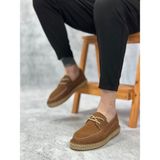 DMR Elegance BA0358 Boa Doğal Deri Tozu Bağcıklı Kauçuk El Yapımı Espadril Taban Taba Renk Erkek Ayakkabı - Renkli