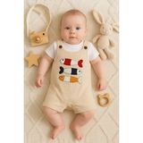 DMR Elegance Balık Nakışlı Kısa Kollu Erkek Bebek Tulumu - Krem - 6 - 9 Ay