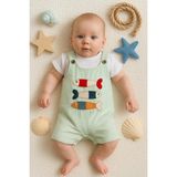 DMR Elegance Balık Nakışlı Kısa Kollu Erkek Bebek Tulumu - Yeşil - 6 - 9 Ay