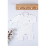 DMR Elegance Gofralı Fransız Güpürlü % 100 Pamuk Kız Bebek Tulumu - Beyaz - 3 - 6 Ay