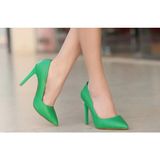DMR Elegance Hillar Yeşil Cilt Stiletto Ayakkabı - Renkli