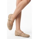 DMR Elegance Juta Nude Tül Babet Ayakkabı