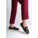 Dmr Elegance Lıly Bağcıksız Ortopedik Rahat Taban Çiçek Desenli Kadın Babet Ayakkabı Ckt - Siyah