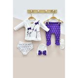 DMR Elegance Little Mause Desenli % 100 Pamuk 5'li Kız Bebek Hastane Çıkış Seti - 0 - 3 Ay - Mor