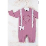 DMR Elegance Love Kalp Nakışlı % 100 Pamuk Kız Bebek Tulumu - Mor - 0 - 3 Ay