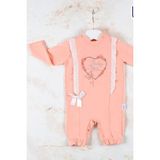 DMR Elegance Love Kalp Nakışlı % 100 Pamuk Kız Bebek Tulumu - Somon - 9 - 12 Ay