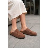 DMR Elegance Luvra Bağcıksız Hakiki Süet Deri Kadın Günlük Mantar Taban Loafer Klasik Ayakkabı Hdmt - Kahve - Kahverengi