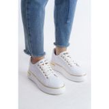 DMR Elegance Mına Bağcıklı Ortopedik Taban Kadın Sneaker Spor Ayakkabı Cbt - Beyaz/altın Beyaz 37