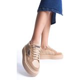 DMR Elegance Prag Bağcıklı Ortopedik Taban Desenli Kadın Sneaker Spor Ayakkabı Ctt - Ten