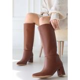 DMR Elegance Roksa Taba Cilt Topuklu Çizme - Renkli