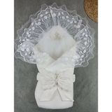 DMR Elegance Yenidoğan Kumru Soft Cotton Taç Nakışlı Trilüks Kundak Bebek Battaniyesi Ekru