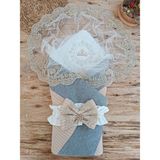 DMR Elegance Yenidoğan Teri Cotton Taç Nakışlı Prizma Taş Kundak Bebek Battaniyesi Bej