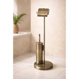 Dmr Home Mat Siyah Ayaklı Tuvalet Kağıtlığı ve Wc Fırçası Seti | Modern Lüks Banyo Aksesuarı - Antik