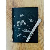 DMR Siyah Yapraklı Defter ve Beyaz Marker Kalem - KELEBEK DESENLİ