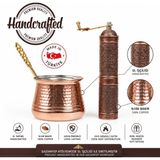 Dmt Copper Home 2 Kişilik Bakır Cezve ve Kahve Baharat Değirmeni Seti | Dövme Bakır El Yapımı
