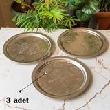 Dmt Copper Home 430 Kalite Krom Çelik 3 Adet Tepsi 24 cm – Fırına Uygun, Osmanlı Motifli, Kebap & Restoran Sunum Tepsisi - 1,3 ml