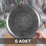 Dmt Copper Home 430 Kalite Krom Çelik Kulplu 6 Adet Tepsi 35 cm – Fırına Uygun, Osmanlı Motifli, Kebap & Restoran Sunum Tepsisi - 3,2 lt