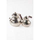 Dmt Copper Home Dmt Gaziantep Bakır Çaydanlık Takımı Ağır El Dövmesi Alt:14,5cm Üst:10,5 cm Toplam:2,6 Lt Ahşap Kulp