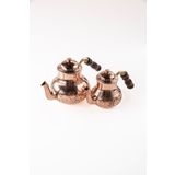 Dmt Copper Home Dmt Gaziantep Bakır Çaydanlık Takımı Ağır El Işlemesi Alt:12 cm Üst:8,5cm Toplam:1,3lt Ahşap Kulp