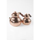 DMT COPPER HOME Dmt Gaziantep Bakır Çaydanlık Takımı El Çekiç Işleme Battal Büyük Boy Üst:1,3 ml Alt :3,20 ml