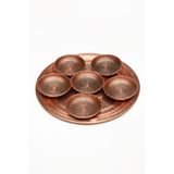Dmt Copper Home El Yapımı Bakır Çerezlik ve Tepsi Seti, 6 Adet Desenli Çerezlik (10cm x 3cm), 32cm Tepsi, Geleneksel Kuruyemiş Servis Takımı