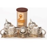 Dmt Copper Home Gaziantep Bakır Zamak Döküm Fincan Takımı 2 Kişilik + Tepsi 27 cm + Türk Kahvesi 250 gr