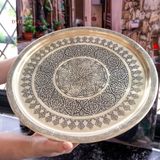 DMT COPPER Osmanlı Desenli Sarı Bakır Sunum Tepsisi, El İşi, 35 cm, Rustik Stil, Kına Tepsisi, Gaziantep İşçiliği