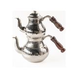 Dmt Gaziantep Bakır Çaydanlık Takımı Ağır El Dövmesi Alt:12 Cm Üst:8,5cm Toplam:1,3lt Ahşap Kulp