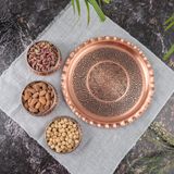 DMT Gaziantep El İşlemesi Bakır Kahvaltı Seti, 3 Adet Dekoratif Kase ve 29cm Tepsi, Çerezlik Servis Takımı, Kutulu
