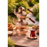 DMT Ocaklı Yıldız Çaydanlık Seti, Bakır, Jel Yakıtlı, 0.9L Üst ve 1.85L Alt Demlik, Taşınabilir, Kamp ve Balkon Kullanımı