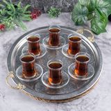 DMTCOPPER 6 ADET Osmanlı Motifli Krom Çelik Kulplu Tepsi, 35 cm, Kebap ve Restoran Sunumu