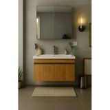 Dmz Home Arista 80 Cm Ahşap Renkli, Tamamı Mdf, Seramik Lavabolu, Alt Ve Üst Dolaplı, Aynalı, Banyo Dolabı Takımı