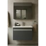 Dmz Home Arista 80 Cm Antrasit Renkli, Tamamı Mdf, Seramik Lavabolu, Alt Ve Üst Dolaplı, Banyo Dolabı Takımı