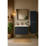Dmz Home Concept Arista 80 Cm Antrasit Renkli Mdf, Seramik Lavabolu Alt - Üst Ve Boy Dolaplı, Banyo Dolabı Seti Gri