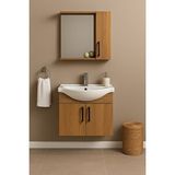 Dmz Home Concept Lacrime 65 Cm Ahşap Mdf, Oval Seramik Lavabolu, Alt Ve Üst Dolaplı, Banyo Dolabı Takımı Krem