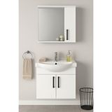 Dmz Home Concept Lacrime 65 Cm Beyaz Renkli Mdf, Oval Seramik Lavabolu, Alt Ve Üst Dolaplı, Banyo Dolabı Takımı