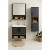 Dmz Home Concept Legna 65 Cm Antrasit-ahşap Renkli, Seramik Lavabolu, Alt - Üst Ve Boy Dolaplı Mdf Banyo Dolabı Seti Antrasit - Ahşap