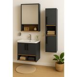 DMZ Home Concept Legna 65 cm Antrasit–Ahşap MDF Banyo Dolabı Seti (Alt, Üst & Boy Dolap) – Seramik Lavabo & Aynalı