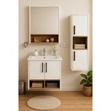 DMZ Home Concept Legna 65 cm Banyo Dolabı Seti – Boy Dolaplı – Antrasit & Ahşap – Tamamı MDF – Seramik Lavabolu - Beyaz
