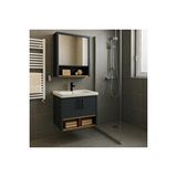 Dmz Home Concept Legna 65 Cm Banyo Dolabı Takımı – Antrasit ve Ahşap – Mdf – Seramik Lavabolu – Alt Ve Üst Dolaplı Gri