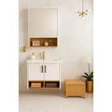 DMZ Home Concept Legna 65 cm Banyo Dolabı Takımı – Beyaz & Ahşap – Mdf – Seramik Lavabolu – Alt ve Üst Dolap