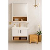 Dmz Home Concept Legna 65 Cm Banyo Dolabı Takımı – Beyaz ve Ahşap – Mdf – Seramik Lavabolu – Alt Ve Üst Dolap