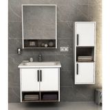 Dmz Home Concept Legna 65 cm Beyaz-Ahşap Renkli Mdf, Seramik Lavabolu Alt - Üst ve Boy Dolaplı Banyo Dolabı Seti