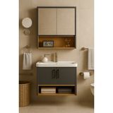 Dmz Home Concept Legna 80 cm Antrasit & Ahşap Banyo Dolabı Takımı Alt ve Üst Dolaplı (Lavabo Dahil)