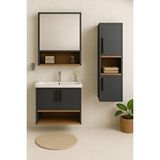 Dmz Home Concept Legna 80 Cm Antrasit-ahşap Renkli, Seramik Lavabolu, Alt - Üst Ve Boy Dolaplı Tamamı Mdf Banyo Seti Çok Renkli