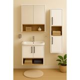 DMZ Home Concept Legna 80 cm Banyo Dolabı Seti – Boy Dolaplı – Beyaz & Ahşap – Tamamı MDF – Seramik Lavabolu