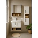 Dmz Home Concept Legna 80 Cm Beyaz-ahşap Renkli, Seramik Lavabolu, Alt - Üst Ve Boy Dolaplı Mdf Banyo Dolabı Seti Çok Renkli