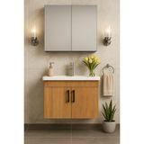 DMZ Home Concept Liventa 65 cm Ahşap Banyo Dolabı Takımı – Tamamı MDF, Seramik Lavabolu, Alt Dolap ve Aynalı Üst Dolap